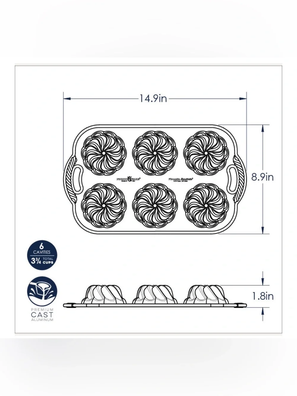 Nordic Ware Pirouette 6 Cavity Bundtlette, 3.75 Cup Capacity